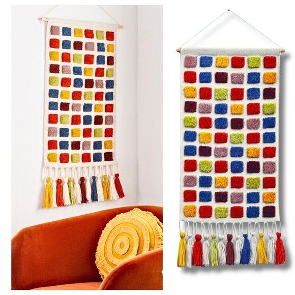 Unique Boho Mod Max Tufted Geometric Dot Colorful Wall Hanging Tapestry DEAL NEW - Picture 1 of 5